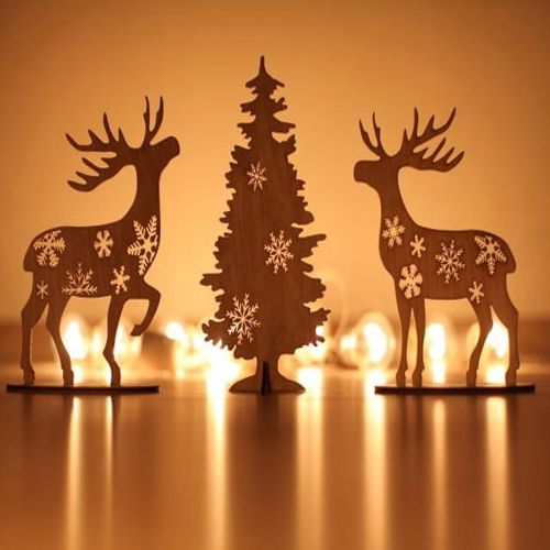 طرح تزئینات درخت کریسمس و گوزن برش لیزری - christmas tree and deer decorations laser cut ve - برای دستگاه CNC چوب و لیزر (سی ان سی)