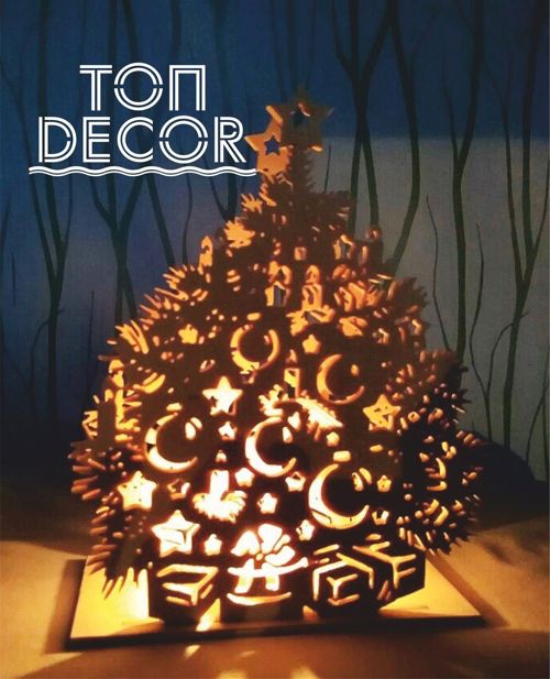 طرح قالب شمع تزئینی درخت کریسمس برش لیزر - christmas tree decoration candle holder template laser cut ve - برای دستگاه CNC چوب و لیزر (سی ان سی)