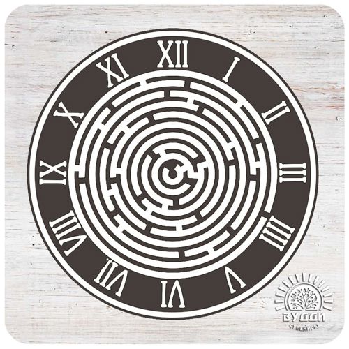 طرح ساعت دیواری دایره‌ای هزارتو با اعداد رومی لیزری - circle labyrinth wall clock with roman numerals laser cut ve - برای دستگاه CNC چوب و لیزر (سی ان سی)
