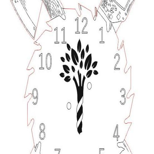 طرح ساعت تیغ و اره دستی لیزر - clock axe and handsaw watch laser cut - برای دستگاه CNC چوب و لیزر (سی ان سی)