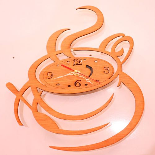 طرح ساعت دیواری آشپزخانه فنجان قهوه برش لیزری - coffee cup kitchen wall clock laser cut ve - برای دستگاه CNC چوب و لیزر (سی ان سی)