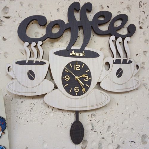 طرح ساعت دیواری فنجان قهوه برای برش لیزری - coffee cup wall clock for laser cutting ve - برای دستگاه CNC چوب و لیزر (سی ان سی)