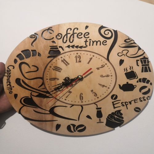 طرح قالب ساعت دیواری مخصوص قهوه برای برش لیزری - coffee time wall clock template for laser cut ve - برای دستگاه CNC چوب و لیزر (سی ان سی)