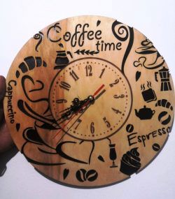 طرح ساعت دیواری قهوه ای برای برش لیزر cnc - coffee wall clock for laser cut cnc - برای دستگاه CNC چوب و لیزر (سی ان سی)