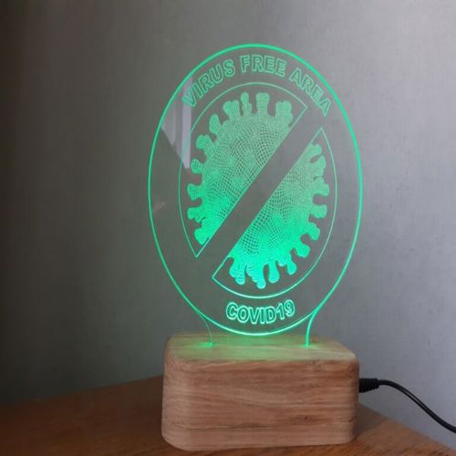 طرح تابلوی منطقه عاری از ویروس کرونا چراغ اکریلیک ویروس - coronavirus zone sign acrylic lamp ve - برای دستگاه CNC چوب و لیزر (سی ان سی)