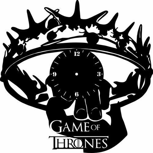 طرح لوگوی تاج بازی تاج و تخت ساعت - crown logo game of thrones clock ve - برای دستگاه CNC چوب و لیزر (سی ان سی)