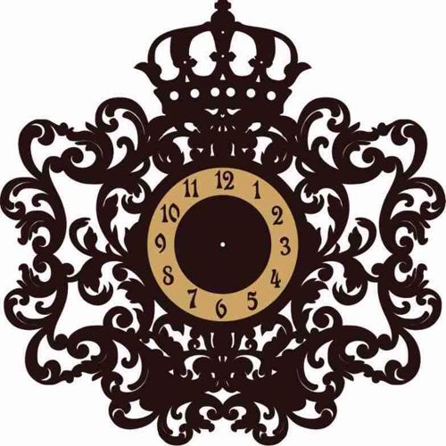 طرح ساعت دیواری طرح تاج طلا طلا - crown monogram wall clock ve - برای دستگاه CNC چوب و لیزر (سی ان سی)