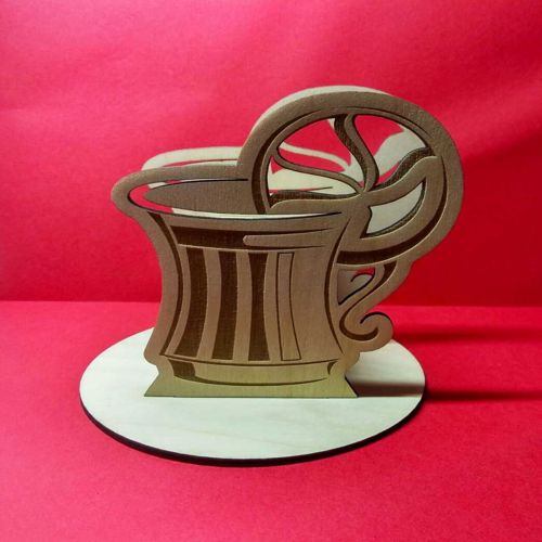 طرح جا مداد و جای کارت به شکل فنجان لیزری - cup shaped pencil and card holder laser cut ve - برای دستگاه CNC چوب و لیزر (سی ان سی)