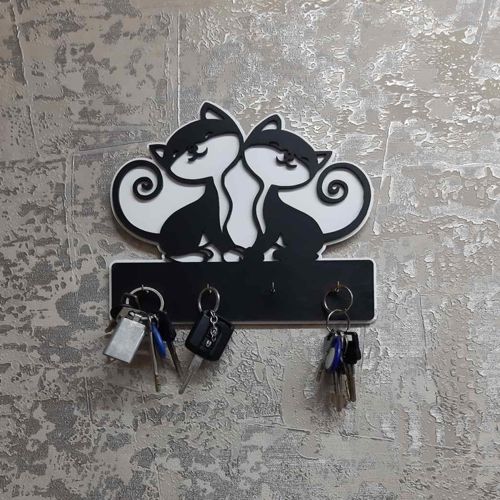 طرح جاکلیدی گربه‌های ناز برای برش لیزری پول - cute cats key holder for laser cutting ve - برای دستگاه CNC چوب و لیزر (سی ان سی)