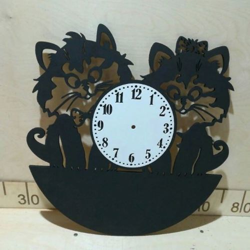 طرح ساعت دیواری بچه گربه های بامزه برای اتاق بچه ها لیزری - cute kittens wall clock for kids room laser cut ve - برای دستگاه CNC چوب و لیزر (سی ان سی)