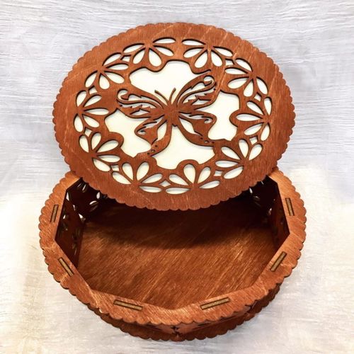 طرح پروانه تزئینی جعبه گرد برش لیزری قالب - decorative butterfly design round box laser cutting template ve - برای دستگاه CNC چوب و لیزر (سی ان سی)