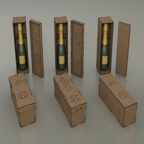 طرح جعبه بطری نوشابه تزئینی جعبه هدیه - decorative wine bottle box gift box - برای دستگاه CNC چوب و لیزر (سی ان سی)