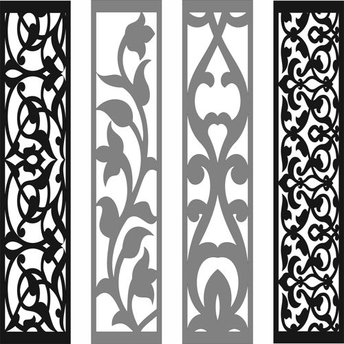 طرح دکور درز گل صفحه پنل های مجموعه برای برش لیزر - decor seamless floral screen panels set for laser cut ve - برای دستگاه CNC چوب و لیزر (سی ان سی)