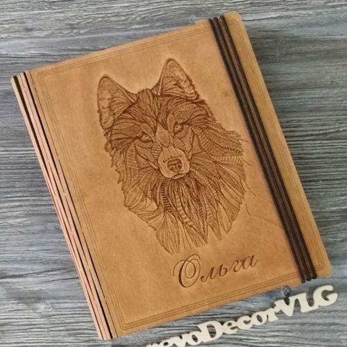 طرح دکور گرگ حکاکی جلد دفتر برای برش لیزر - decor wolf engraved notebook cover for laser cut ve - برای دستگاه CNC چوب و لیزر (سی ان سی)