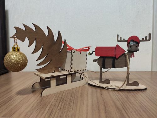 طرح سورتمه کشیدن گوزن برش لیزری - deer pulling sleigh laser cut ve - برای دستگاه CNC چوب و لیزر (سی ان سی)