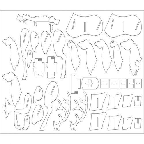 طرح گوزن با قفسه 3D پازل - deer with rack 3d puzzle - برای دستگاه CNC چوب و لیزر (سی ان سی)