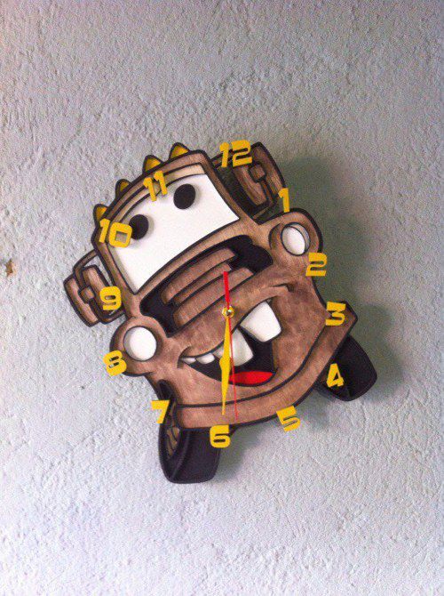 طرح ساعت دیواری کودکانه طرح ماشین دیزنی برش لیزری - disney car children wall clock laser cut ve - برای دستگاه CNC چوب و لیزر (سی ان سی)