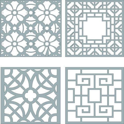 طرح الگوهای شابلون شبکه‌ای گلدار درز جداکننده برای برش لیزری - divider seamless floral lattice stencil patterns set for laser cut ve - برای دستگاه CNC چوب و لیزر (سی ان سی)