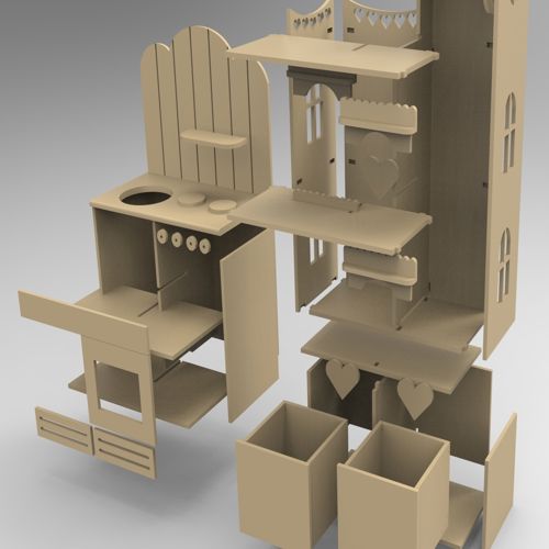 طرح خانه عروسکی و اجاق مینی اسباب بازی - dollhouse and mini oven toy - برای دستگاه CNC چوب و لیزر (سی ان سی)