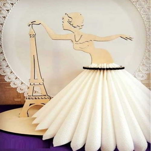 طرح جا دستمال عروسک با برش لیزری برج ایفل - doll napkin holder with eiffel tower laser cutting ve - برای دستگاه CNC چوب و لیزر (سی ان سی)