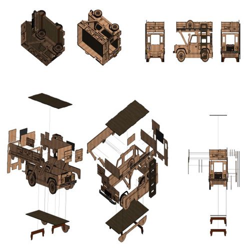 طرح نقاشی از یک کودک تخت دو طبقه دامنه روور - drawing of a children bunk bed range rover - برای دستگاه CNC چوب و لیزر (سی ان سی)