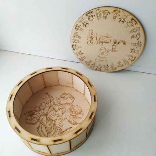 طرح جعبه کادوی چوبی گرد حکاکی شده برای برش لیزری هزینه - engraved round wooden gift box for laser cut - برای دستگاه CNC چوب و لیزر (سی ان سی)