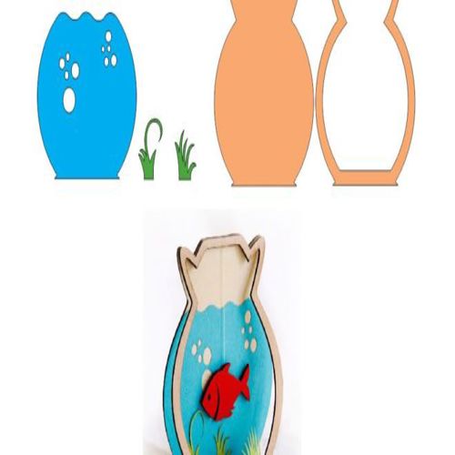 طرح ماهی در آکواریوم لیزر - fish in aquarium laser cut - برای دستگاه CNC چوب و لیزر (سی ان سی)