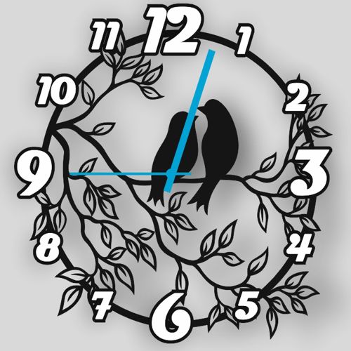 طرح ساعت دیواری گل پرنده برای برش لیزری - floral bird clock for laser cut ve - برای دستگاه CNC چوب و لیزر (سی ان سی)