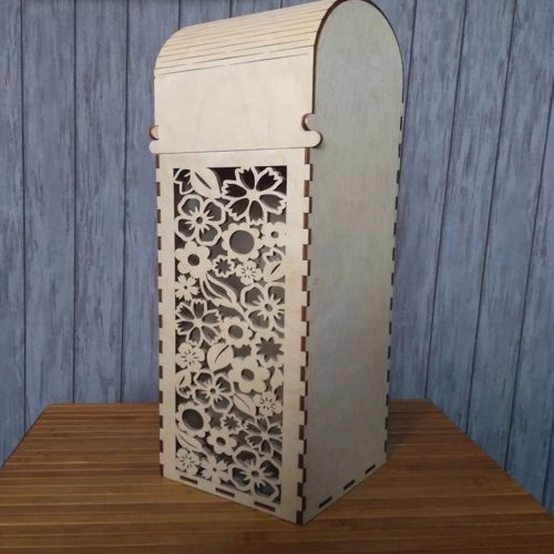 طرح لولای گلدار برش خورده، تک بطری، جعبه نوشابه، برش لیزری، - floral cut living hinge single bottle wine box laser cut ve - برای دستگاه CNC چوب و لیزر (سی ان سی)