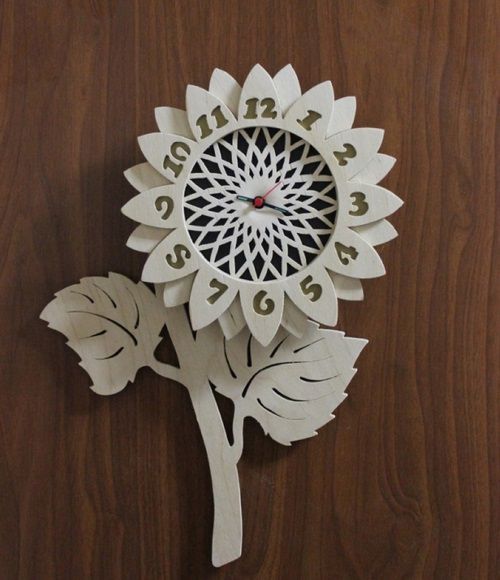 طرح ساعت دیواری تزئینی طرح گل برای برش لیزری قاب - flower design decorative wall clock for laser cut ve - برای دستگاه CNC چوب و لیزر (سی ان سی)