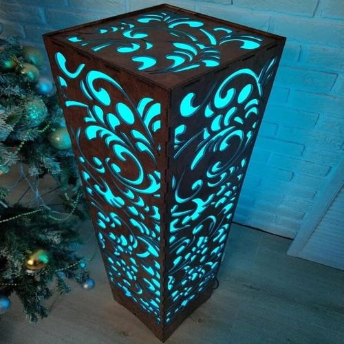 طرح چراغ زمینی چوبی طرح گل برش لیزری - flower design wooden floor lamp laser cut ve - برای دستگاه CNC چوب و لیزر (سی ان سی)