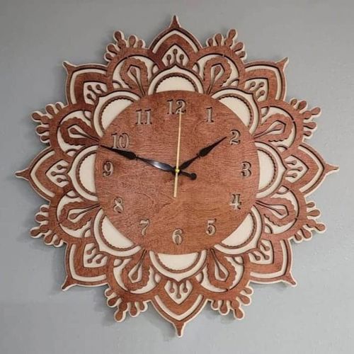 طرح ساعت دیواری گل ماندالا لیزری - flower mandala wall clock laser cut ve - برای دستگاه CNC چوب و لیزر (سی ان سی)