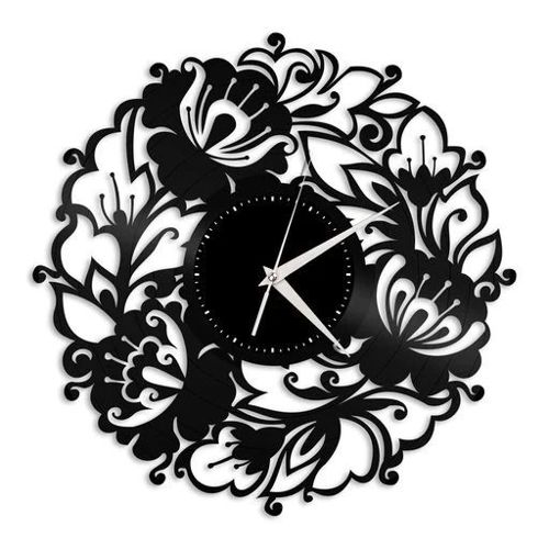 طرح گل صفحه دیواری گرافی برای دکوراسیون منزل لیزر - flowers vinyl record wall clock for home decor laser cut ve - برای دستگاه CNC چوب و لیزر (سی ان سی)