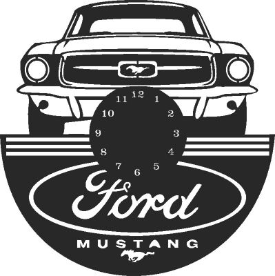طرح ساعت دیواری فورد موستانگ خط و خش - ford mustang wall clock - برای دستگاه CNC چوب و لیزر (سی ان سی)