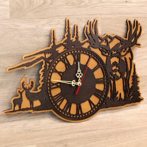 طرح ساعت دیواری شکار گوزن جنگلی دکور دیواری برای برش لیزری - forest deer wall clock hunting wall decor for laser cut - برای دستگاه CNC چوب و لیزر (سی ان سی)