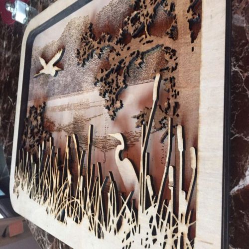 طرح دریاچه جنگلی برای برش لیزری - forest lake layout for laser cut - برای دستگاه CNC چوب و لیزر (سی ان سی)