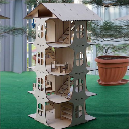 طرح خانه عروسکی چهار طبقه - four storey doll house layout - برای دستگاه CNC چوب و لیزر (سی ان سی)