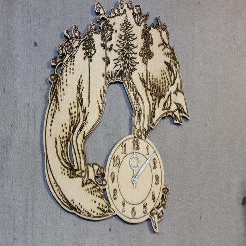 طرح ساعت دیواری فاکس - fox wall clock ve - برای دستگاه CNC چوب و لیزر (سی ان سی)
