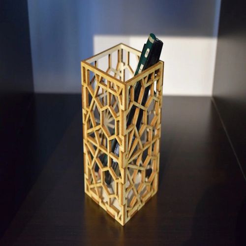 طرح جا مداد هندسی برش لیزری - geometric pencil holder laser cut ve - برای دستگاه CNC چوب و لیزر (سی ان سی)