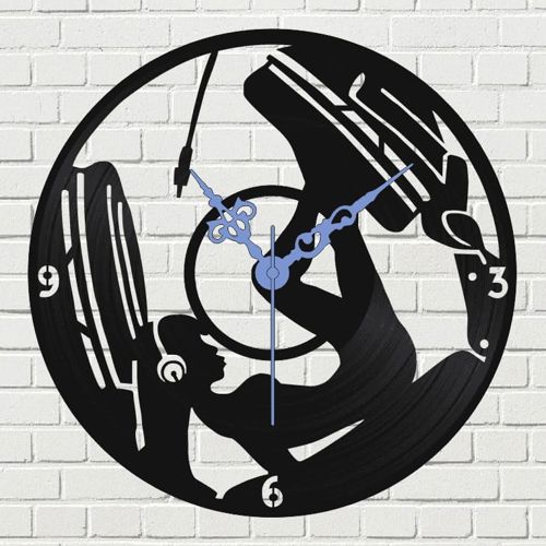 طرح دختر با هدفون صفحه وینیل ساعت دیواری برش لیزری - girl in headphone vinyl record wall clock laser cut ve - برای دستگاه CNC چوب و لیزر (سی ان سی)