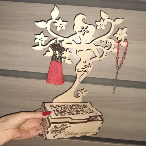 طرح پایه جواهرات دخترانه برای برش لیزری - girl jewelry stand for laser cutting ve - برای دستگاه CNC چوب و لیزر (سی ان سی)