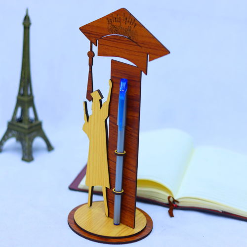 طرح جا قلمی چوبی هدیه فارغ التحصیلی میلیمتر برش لیزری - graduation gift wooden pen holder 3mm laser cut - برای دستگاه CNC چوب و لیزر (سی ان سی)