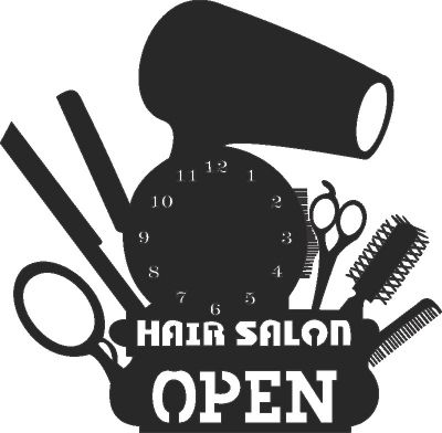 طرح ساعت دیواری سالن مو - hair salon wall clock ve - برای دستگاه CNC چوب و لیزر (سی ان سی)