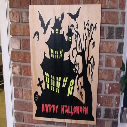 طرح خانه شبح هالووین علامت - halloween spooky house sign - برای دستگاه CNC چوب و لیزر (سی ان سی)