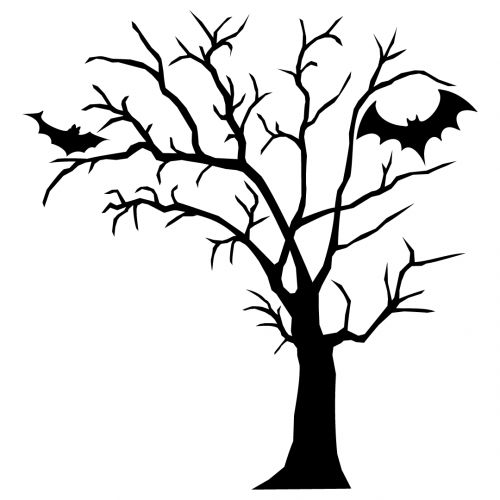 طرح هالووین شبح خفاش درخت شبح شبح - halloween spooky tree bats silhouette - برای دستگاه CNC چوب و لیزر (سی ان سی)