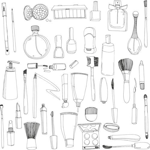 طرح لوازم آرایشی دست‌ساز برای برش لیزری - handdrawn cosmetics for laser cut ve - برای دستگاه CNC چوب و لیزر (سی ان سی)