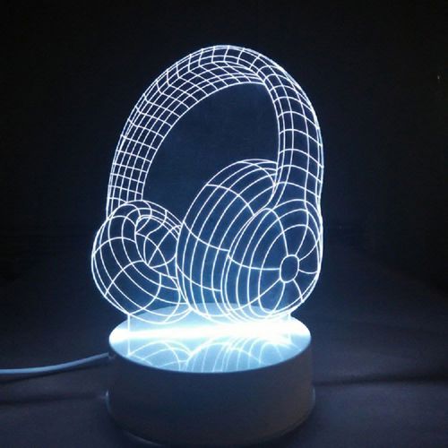 طرح هدفون سه بعدی LED شب نور - headphones 3d led night light ve - برای دستگاه CNC چوب و لیزر (سی ان سی)