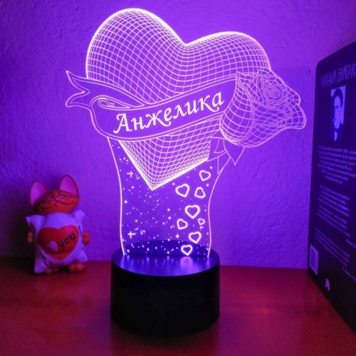 طرح قلب با گل رز سه بعدی چراغ توهم حکاکی لیزری - heart with rose 3d led illusion lamp laser engraving ve - برای دستگاه CNC چوب و لیزر (سی ان سی)
