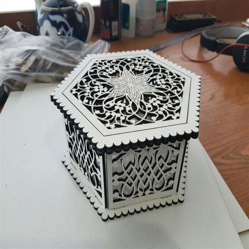 طرح جعبه شش ضلعی باز میلی متری - hexagon openwork box 3mm ve - برای دستگاه CNC چوب و لیزر (سی ان سی)