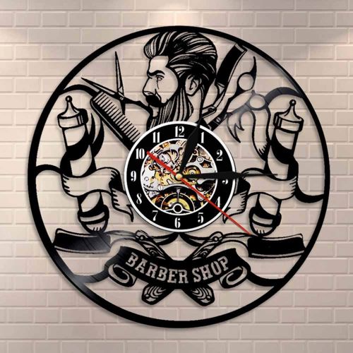 طرح ساعت دیواری وینیل صفحه‌ای سالن مو مدرن مدل هندوستان لیزری - hipster hair salon vinyl record wall clock for laser cut ve - برای دستگاه CNC چوب و لیزر (سی ان سی)